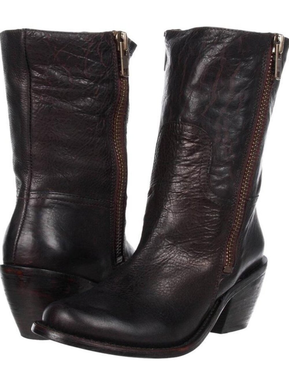 Dolce Vita Evelyne Black Distressed Leather Mid Calf Boot Side Zip